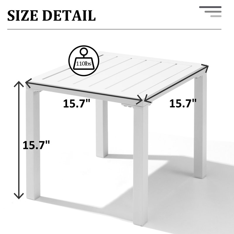 Herv Square Aluminum Outdoor Side Table, White