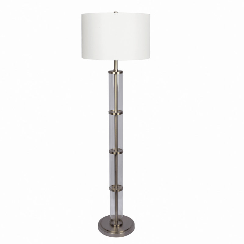 Brushed Nickel Floor Lamp With 3-Way Rotary Switch Clear Glass Body  Metal Base