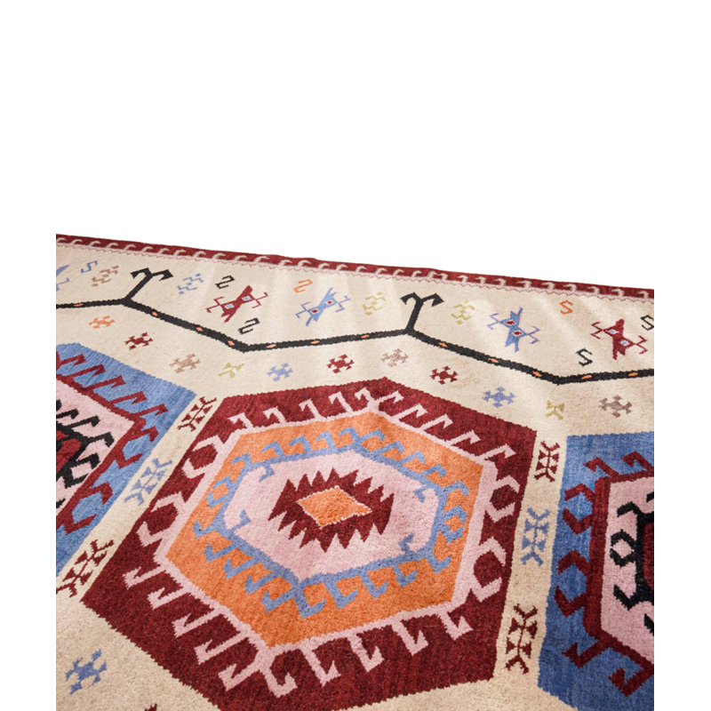 Tapis d'intérieur multicolore en soie et laine fait main, Rectangulaire 8 pi x 10 pi