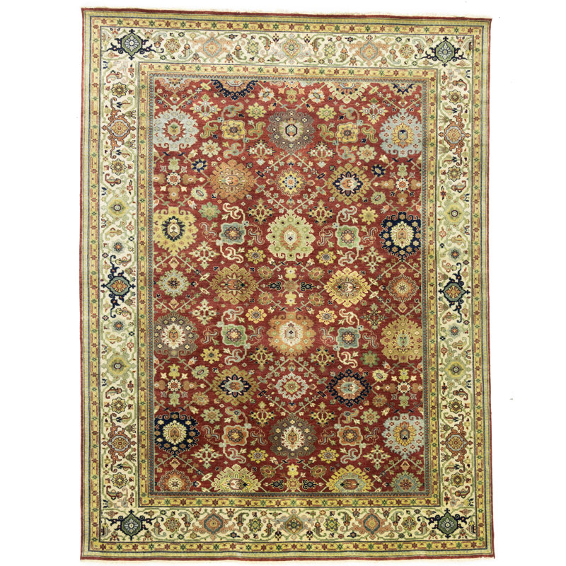 Tapis Oushak traditionnel rouille à motif floral 9 x 12 | Taille exacte: 8 pi 11 po x 11 pi 10 po