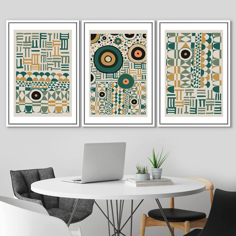 Œuvres abstraites aux couleurs vives, motifs de motifs verts, illustrations géométriques abstraites, H 24 po x l 48 po, Blanc