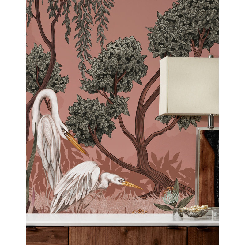 Night Heron Mural | Pre-pasted / Mural - 96" x 124", Carnelian