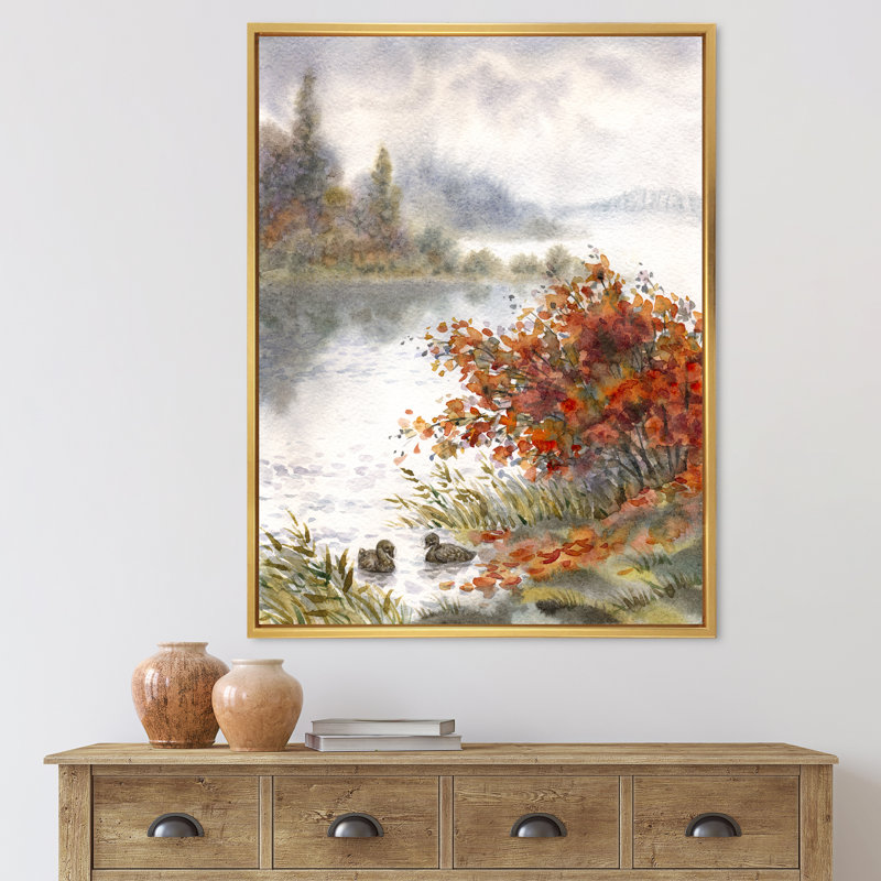 Vue du lac en automne - reproduction sur toile, H 20 po x l 12 po x P 1po, Toile encadrée d'or
