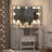 Corner Vanity Desk with Lighted 3-Panel Mirror, 3-Color LED, 2 Drawers, Cabinet, Open Shelves, Charging Station