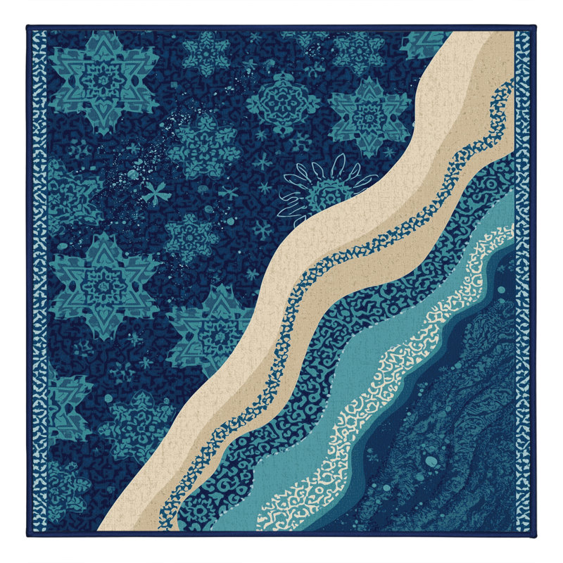 Tapis marocain doux et moelleux bleu d'inspiration mondiale Olivet, Carré 7 pi