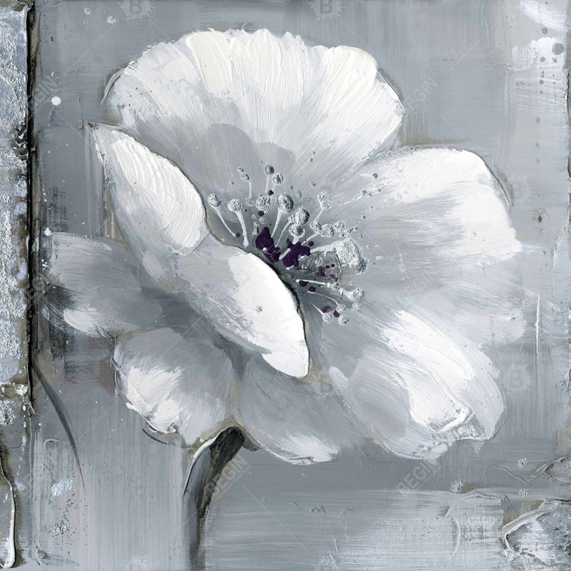 Gray & White Flowers - Wrapped Canvas Painting