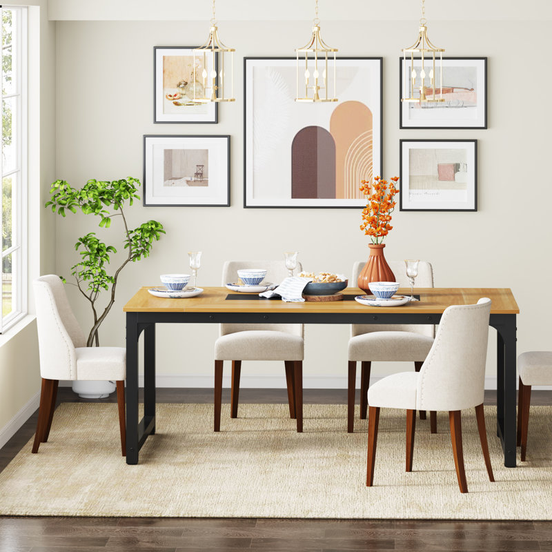 Rectangular 199.9Cm L Dining Table, 77cm H x 180.1cm L x 89.9cm W, Walnut, Black