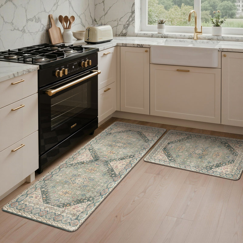 Anti-Fatigue Anti-Slip Waterproof Kitchen Mat, Runner 20" x 32" + 20" x 48", Green