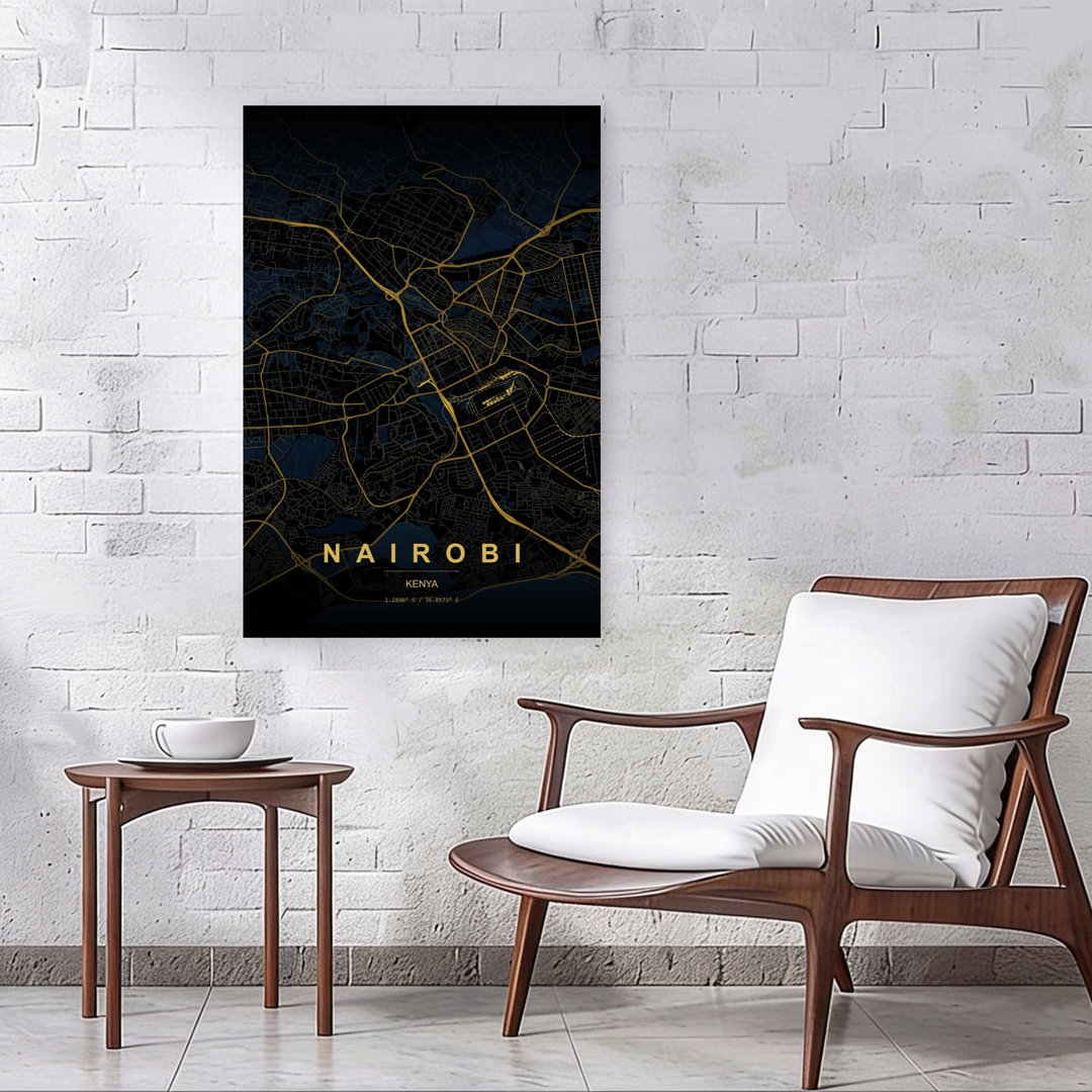 Golden Nairobi Map Minimalist Modern Abstract City Wall Art Print