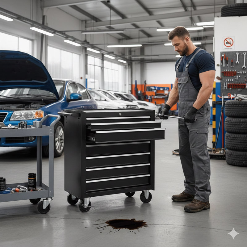 Coffre à outils mobile à 7 tiroirs avec roulettes; Chariot de mécanicien multifonctionnel pour le rangement des outils; Convient aux environnements de garage, d'entrepôt, d'atelier et de réparation