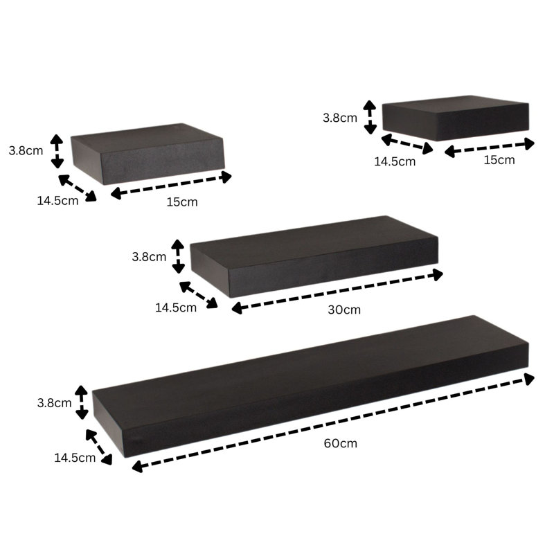 Hudson Shelf Kits, 4 Piece Wall Shelf Kits, Black