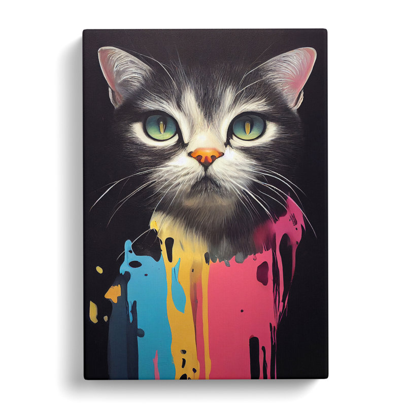 Cat Paint Drips No.2 - Wrapped Canvas, 50cm H x 35cm W