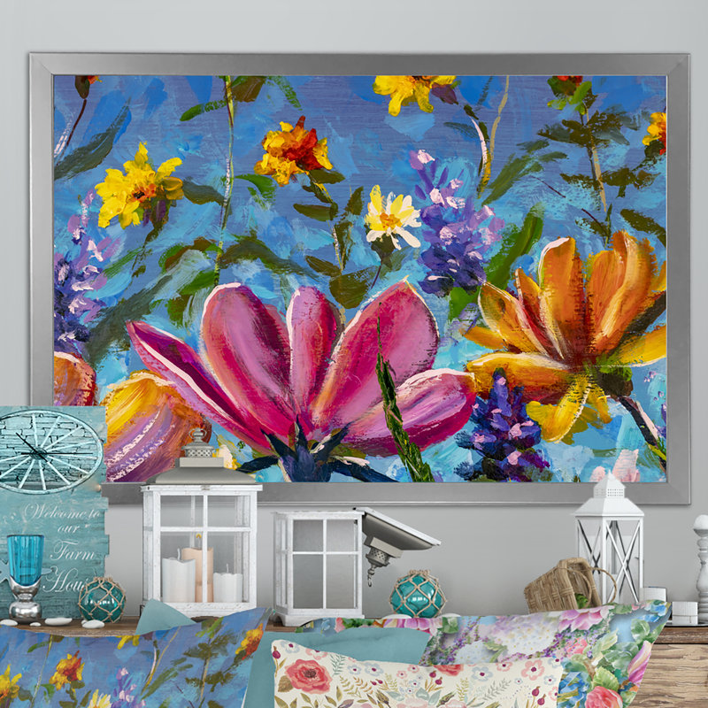 Impression sur toile, "Wildflowers Impressionism Art", H 8 po x l 12 po x P 1 po, Cadre photo argenté