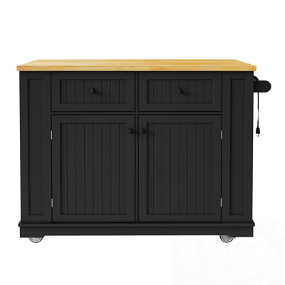 Kitchen Island With 2 Bar Stools, 5 Open Side Racks, Drop Leaf And Power Outlet