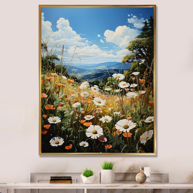 Wildflowers Wonder Meadow - reproduction d'art sur toile, Cadre flottant doré, H 44 po x l 34 po x P 1,5 po