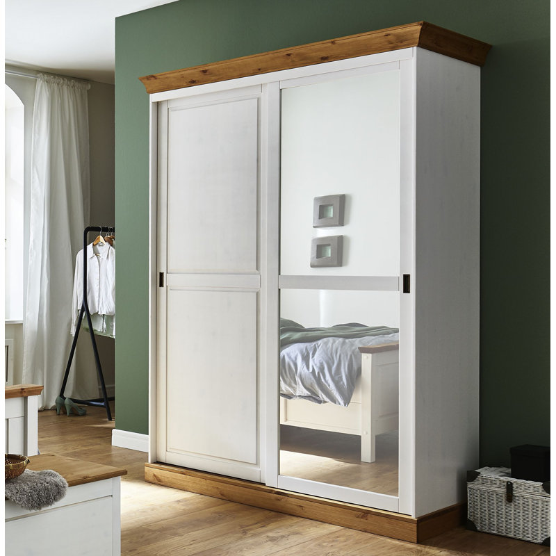 Falkville 2 Door Solid Wood Wardrobe, White/Leach-coloured