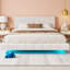 Lit flottant blanc avec bande lumineuse à DEL, cadre de lit plateforme moderne avec conception résistante aux chocs et à la charge, aucun sommier tapissier nécessaire-618992265