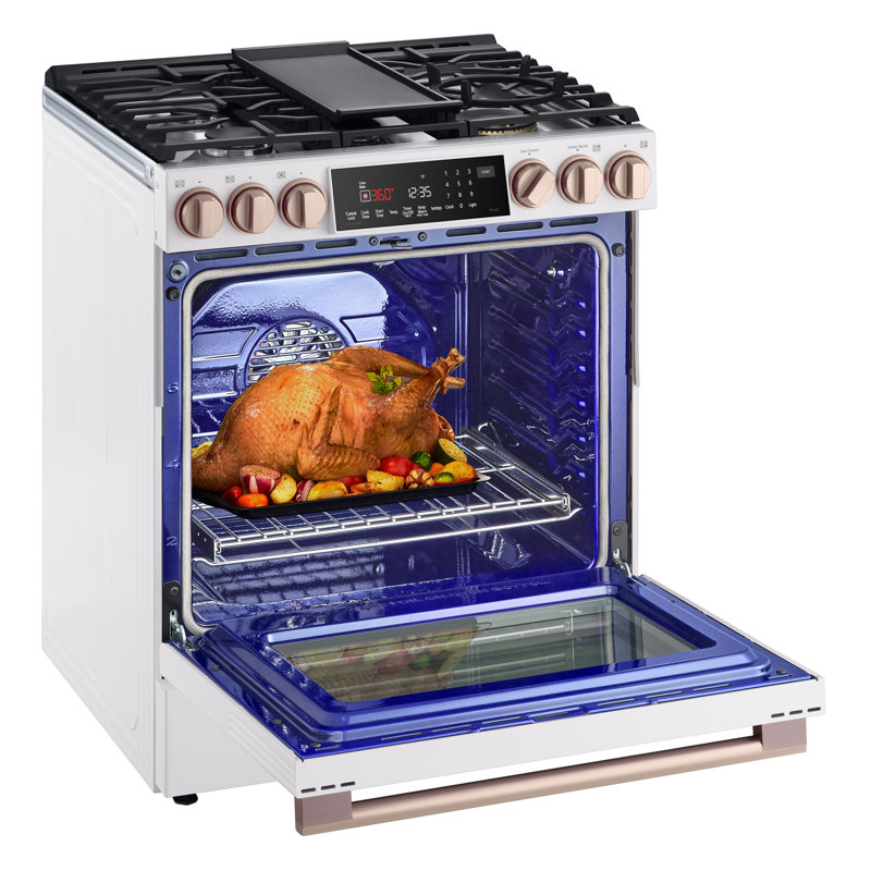 30" 6.3 cu. ft. Smart Slide-in Natural Gas Range with Convection Oven, Essence White