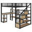 Lit mezzanine en métal avec escalier, bureau intégré et tablettes