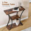 Console à 3 niveaux avec tablettes en bois ouvertes, table d'entrée décorative avec cadres en métal incurvés, table de canapé étroite pour l'entrée, salon, couloir, brun rustique + noir