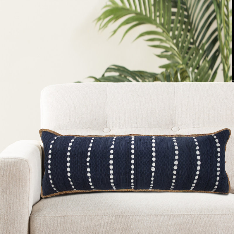 Housse de coussin lombaire à rayures en jute bleu marine / blanc, polyester