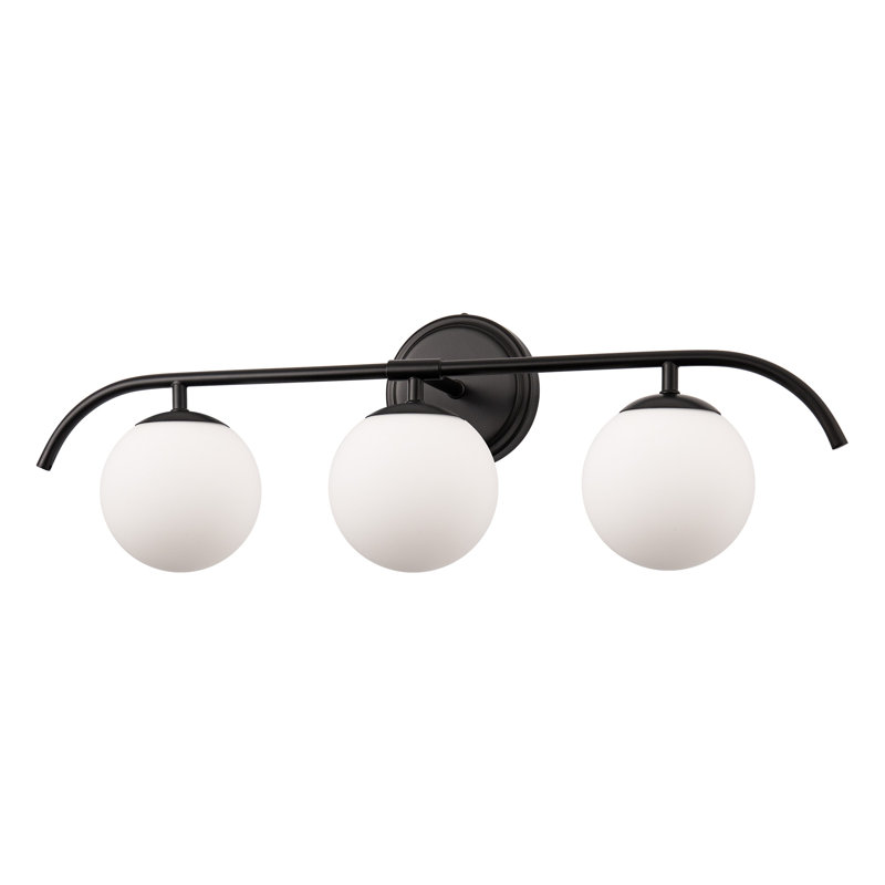 Applique murale moderne à 3 lumières avec globes en verre givré pour salle de bain, miroir et couloir, Noir mat