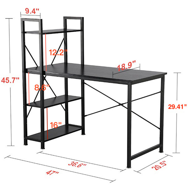 Sarahlouise Computer Desk with Power Outlet & Storage Shelves, PC Desk Workstation for Home Office 17 Stories Size: 47.64 H x 47.2 W x 23.6 D, Colo