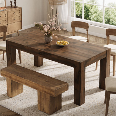63-Inch Solid Wood Dining Table for 4 to 6, Farmhouse Dinner Table for Kitchen, Dining Room