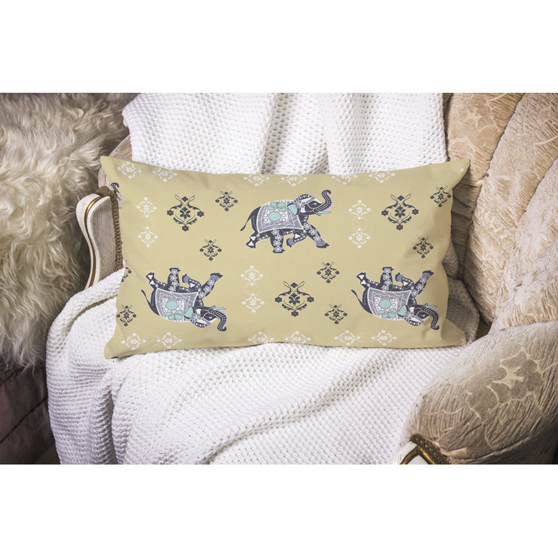 MughalElephant  Rectangular Throw Pillow, Blue/Yellow