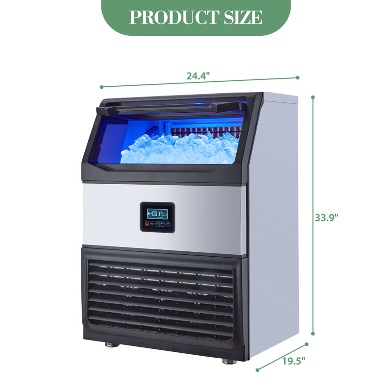 Machine à glaçons commerciale, machine à glaçons en acier inoxydable de 200 lb / 24 h avec rangement de glaçons de 65 lb