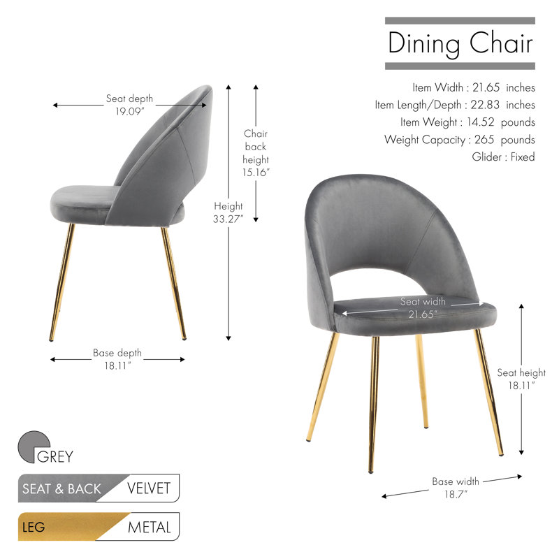 Liara 18.11'' H Velvet Upholstered Side Chair, Gray, 2