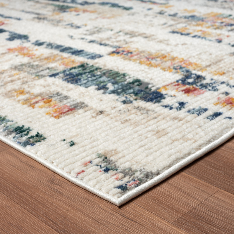 Beaux Blue and Orange Abstract Synthetic 5' x 7' Area Rug