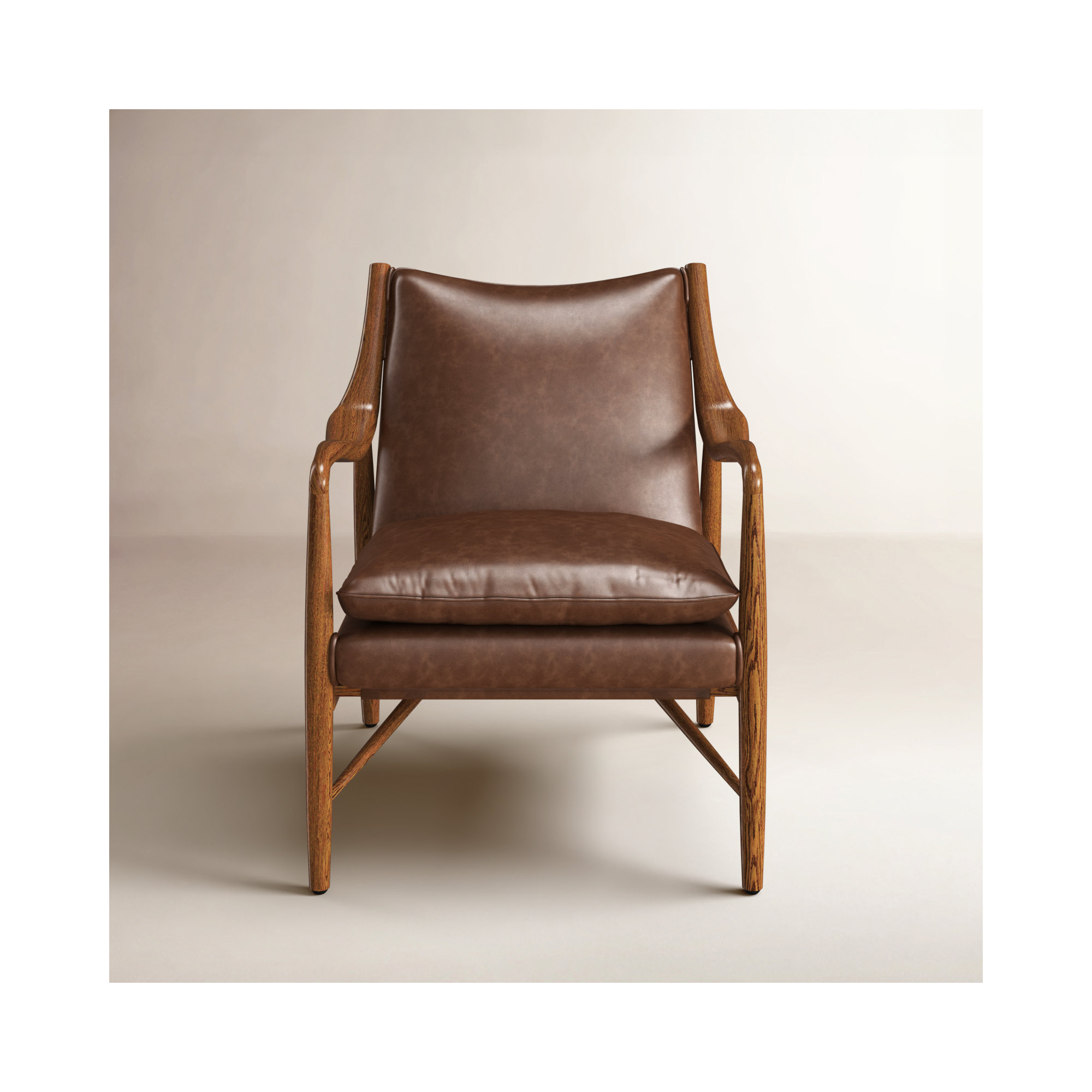 Kiannah Genuine Leather Accent Chair, Brown Genuine Leather