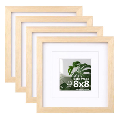 8X8 Picture Frames Made Of Solid Wood With Plexiglass, Display Pictures 4X4/6X6 With Mat Or 8X8 Without Mat Set Of 4 For Tabletop And Wall Mounting, Oak Wood