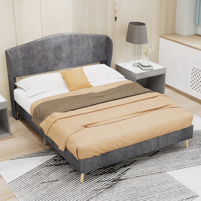 Lit tapissier pour chambre à coucher, Gris, Lit double