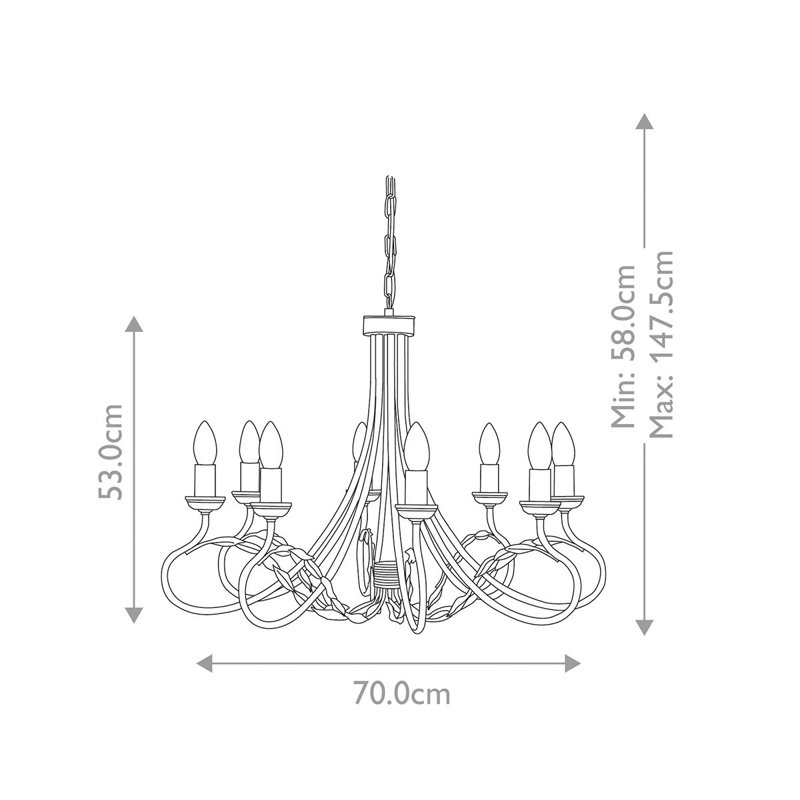 Ballyrashane 8 - Light Candle Style Chandelier, Black/Gold