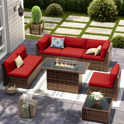 Bhairavi Wicker - Person Modular Patio Conversation Set with Cushions