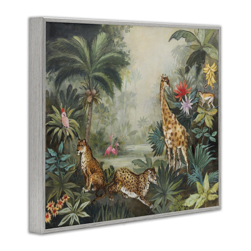 Animaux tropicaux dans la jungle, estampe numérique encadrée par Julia Purinton, Estampe numérique Farmhouse