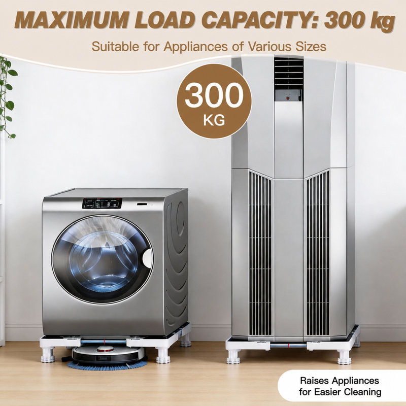 Adjustable Refrigerator Stand with Round Tube Frame, Elevated Appliance Base with Protective Pads