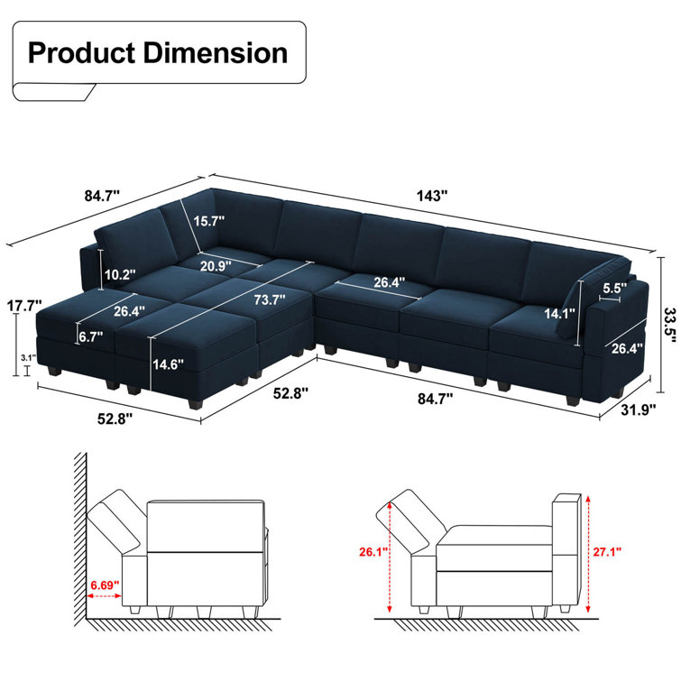 Wylodene 9 - Piece Velvet Reclining Sectional
