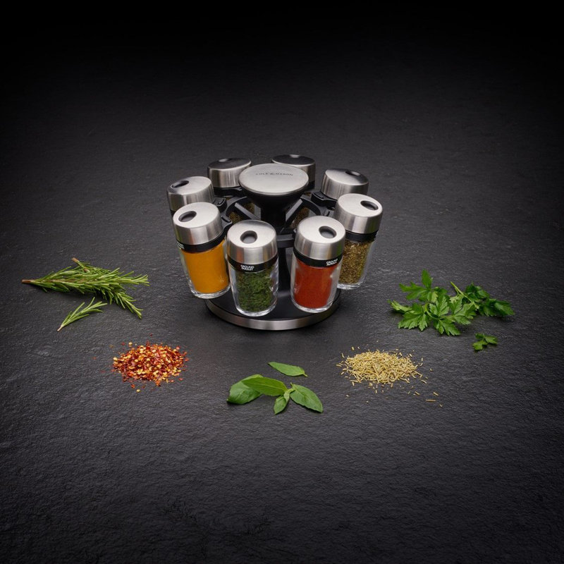 Freestanding Spice Jar & Rack Set, Black/Silver, 21.3' H x21.3' Wx14.6' D
