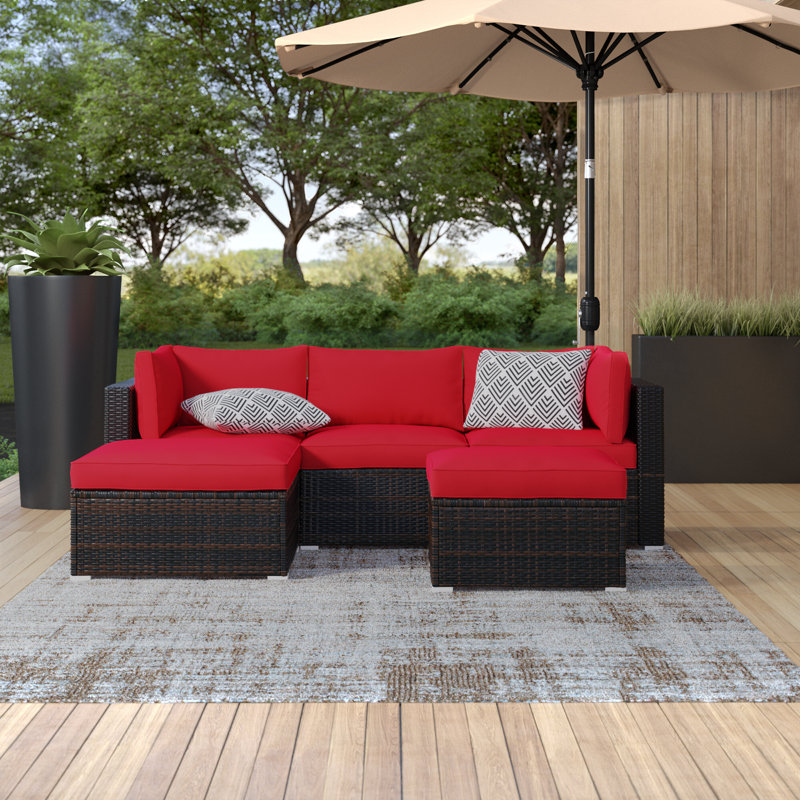 Awar 5 - Person Patio Conversation Set with Cushions, Red