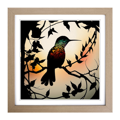 Hummingbird Silhouette - Single Picture Frame Print on Wood