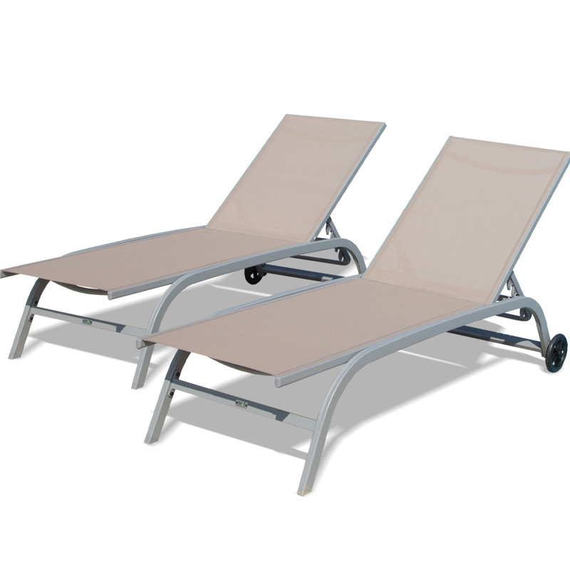 Chaises longues d'extérieur - kaki de 2. Dossier réglable à 5 positions. Séchage rapide. Pour les chaises longues de patio, de piscine, de plage, de cour et de terrasse, pour les espaces extérieurs. 5. Pont, plage. Assemblage sans effort