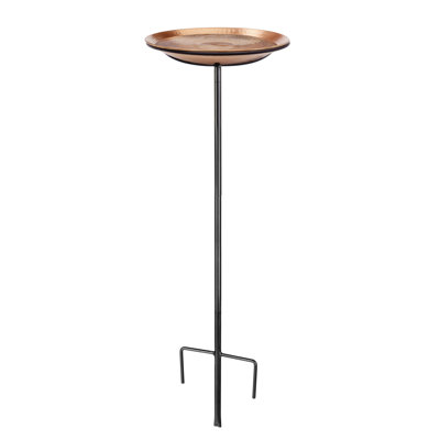 13.5” Copper Bird Bath With Garden Pole - Matte Finish