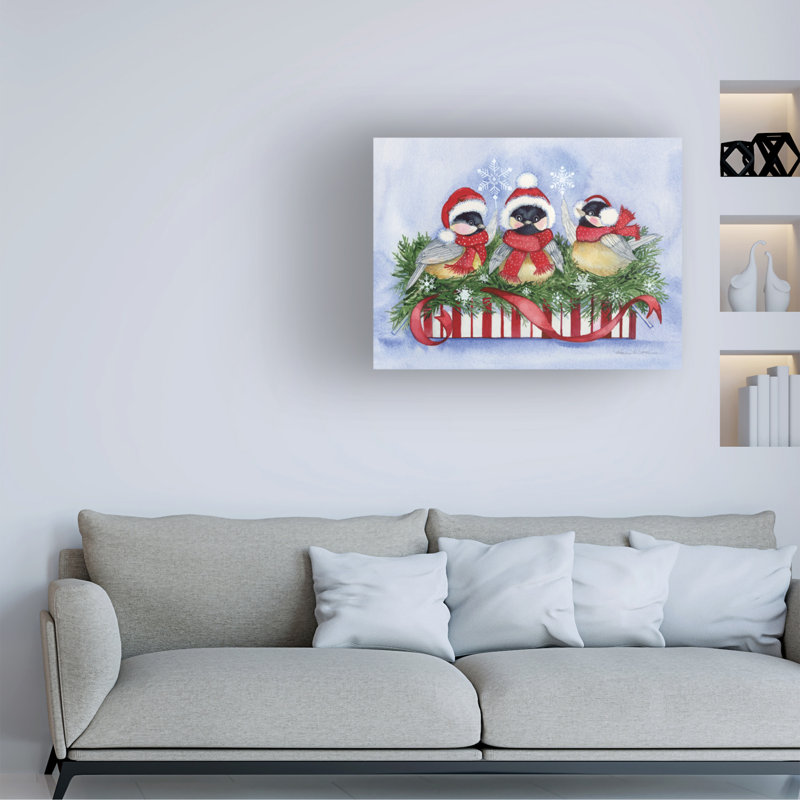 Œuvre d'art sur toile, "Kathleen Parr Mckenna Christmas Day Chickadees", H 14 po x l 19 po