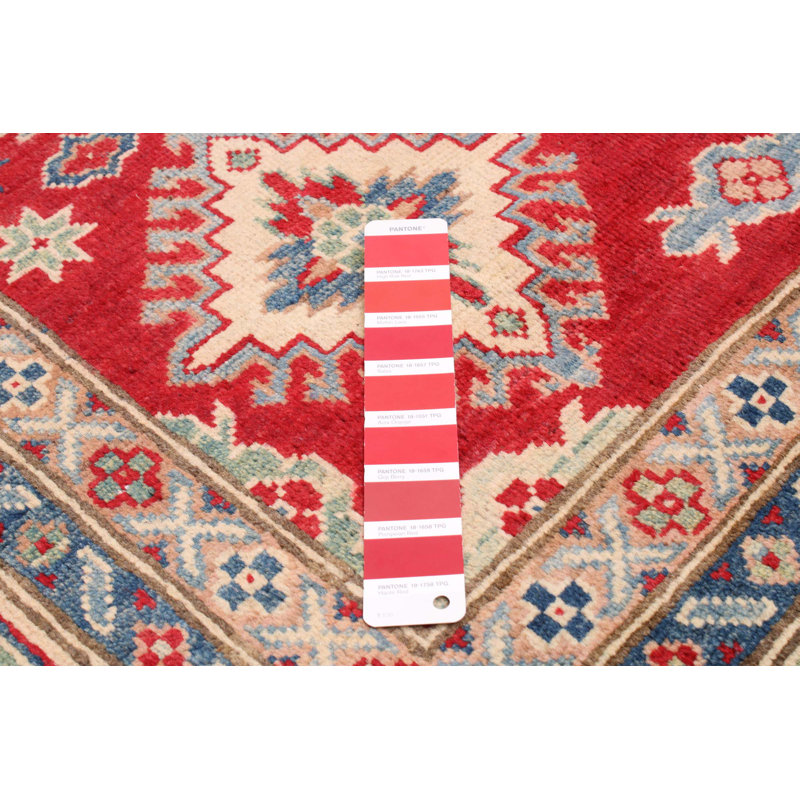 Tapis rouge en laine noué à la main de conception unique 5 pi 7 po x 8 pi New Age