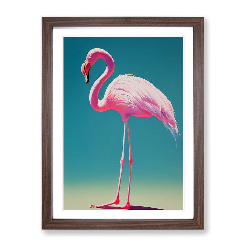 Solo Flamingo - Framed Print, 64cm H x 46cm W x 2cm D, Walnut