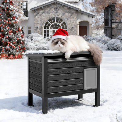 Cat House with Raised Floor, Outdoor Indoor Weatherproof Feral Cat Shelter