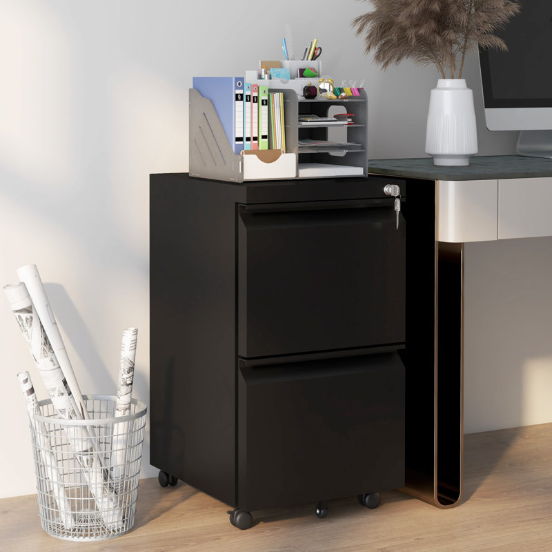 Liao 14.6'' Wide 2 -Drawer Mobile Steel File Cabinet, Black